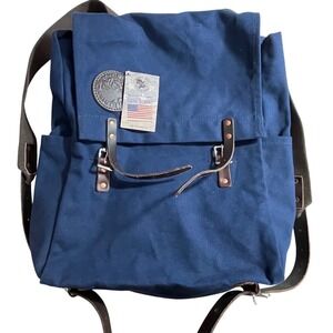 Duluth Pack Navy Blue Canvas Leather Rucksack Backpack Made in USA